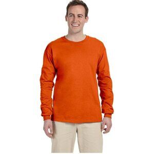 NWOT Gildan Mens Orange Long Sleeve Crew Neck T-Shirt 100% Cotton 2XL